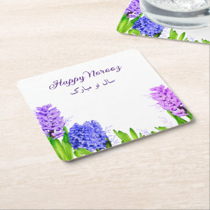 Dessous De Verre Carré Fleurs de Hyacinthe violet rose bleu joyeux Norooz