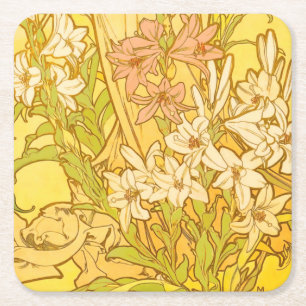 Dessous De Verre Carré fleurs de lys Art nouveau d'Alphonse Mucha