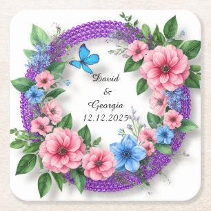 Dessous De Verre Carré Fleurs de mariage cadre circulaire