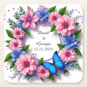 Dessous De Verre Carré Fleurs de mariage cadre circulaire