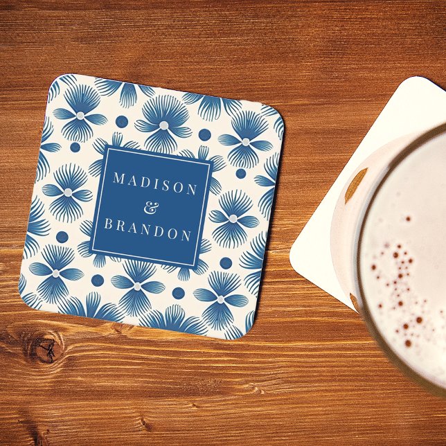 Dessous De Verre Carré Fleurs de mariage du milieu du siècle | Impression (Créateur téléchargé)