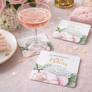 Dessous De Verre Carré Fleurs de Paon Rose Fard Anniversaire 21 Ans