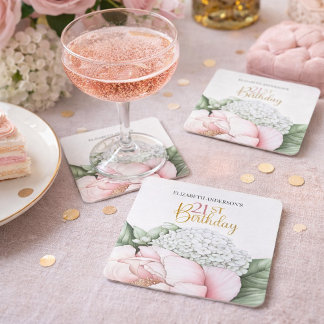Dessous De Verre Carré Fleurs de Paon Rose Fard Anniversaire 21 Ans