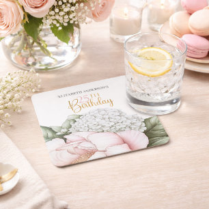 Dessous De Verre Carré Fleurs de Paon Rose Fard Anniversaire 25 Ans