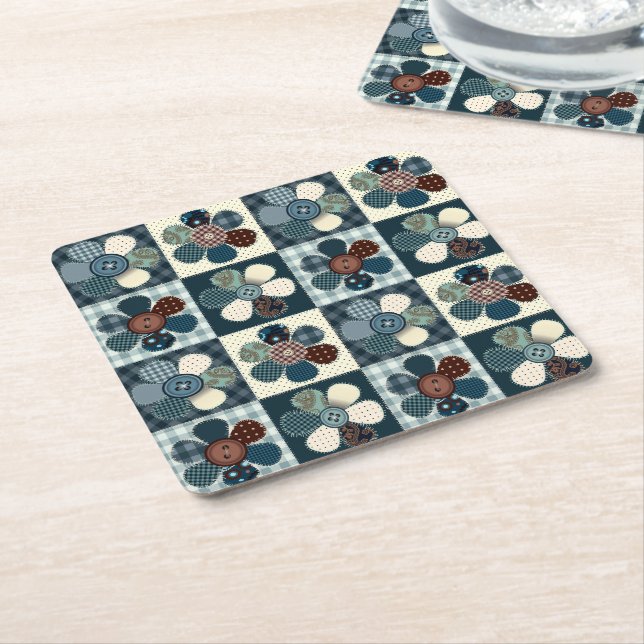 Dessous De Verre Carré Fleurs de Patchwork Pays (Incliné)