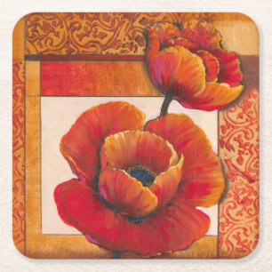 Dessous De Verre Carré Fleurs de pavot sur l'arrière - plan bronzage et