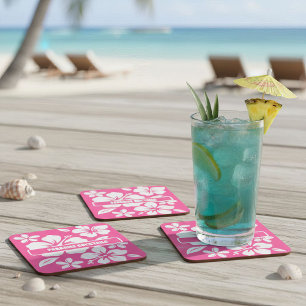 Dessous De Verre Carré Fleurs de plage rose tropicale