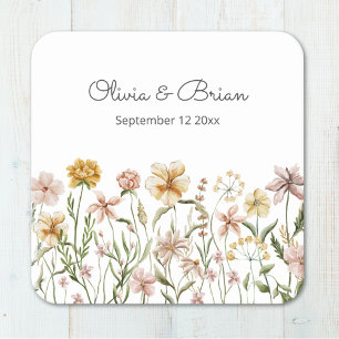 Dessous De Verre Carré Fleurs de prairie de fleurs sauvages aquarelles pe