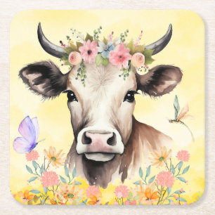 Dessous De Verre Carré Fleurs de vache aquarelle dans un pré