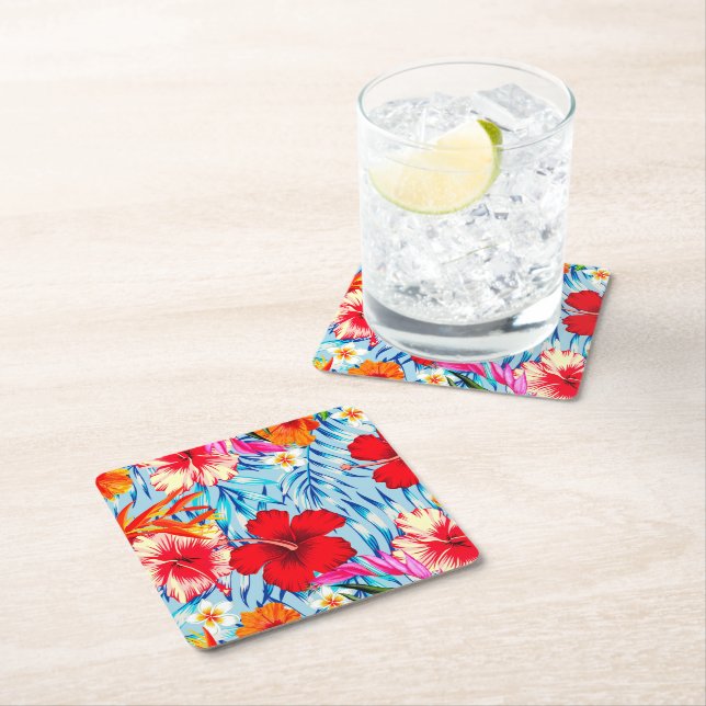 Dessous De Verre Carré fleurs d'hibiscus bleu tropical (En situation)