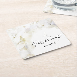 Dessous De Verre Carré Fleurs d'hydrangée blanche Mariage d'aquarelle