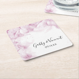 Dessous De Verre Carré Fleurs d'Hydrangée rose Mariage d'aquarelle