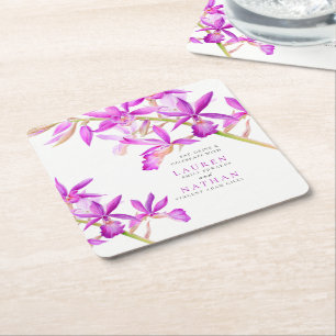 Dessous De Verre Carré Fleurs d'orchidées violettes aquarelle mariage bot