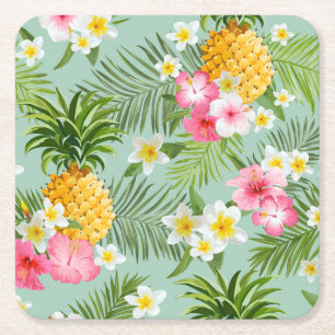 Dessous De Verre Carré Fleurs et ananas tropicaux