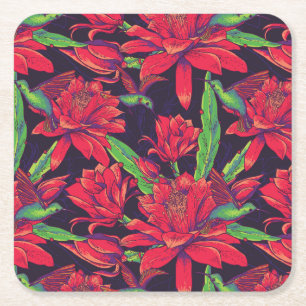 Dessous De Verre Carré Fleurs et colibris