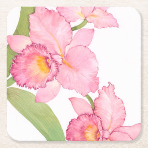 Dessous De Verre Carré Fleurs exotiques roses d'aquarelle