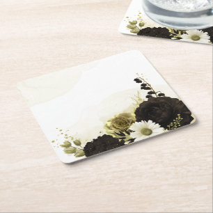 Dessous De Verre Carré fleurs Extraordinaires d'ivoire brun