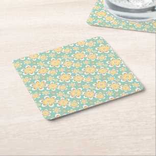 Dessous De Verre Carré Fleurs jaunes de printemps sur fond vert
