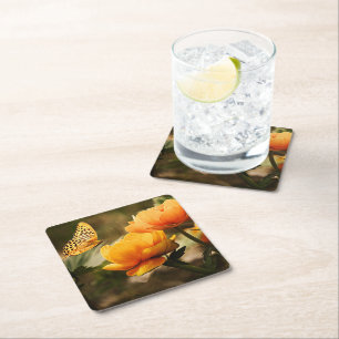 Dessous De Verre Carré Fleurs jaunes dorées et papillon