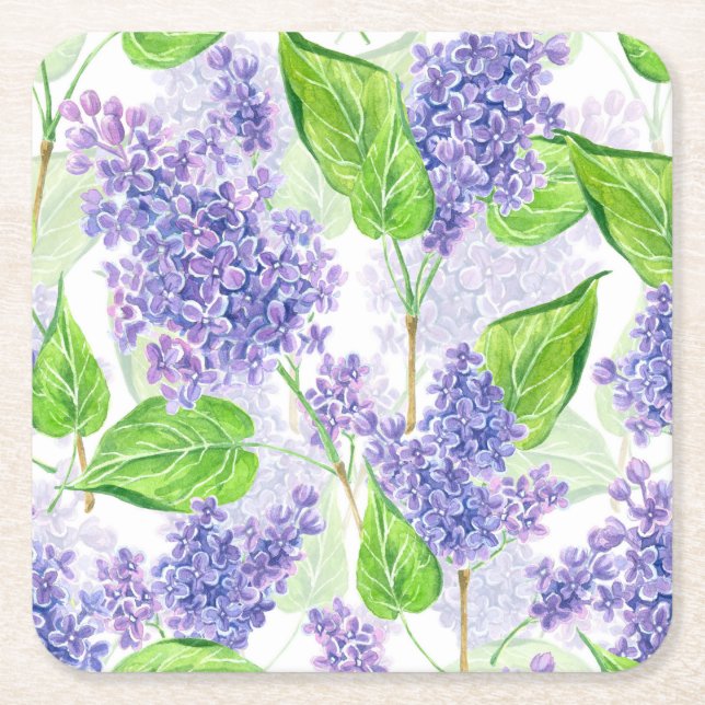 Dessous De Verre Carré Fleurs lilas aquarelles (Devant)