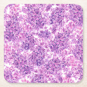 Dessous De Verre Carré Fleurs lilas rose aquarelle