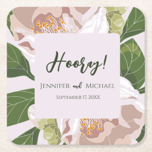 Dessous De Verre Carré Fleurs Luxuriantes et Verdure Élégant Mariage