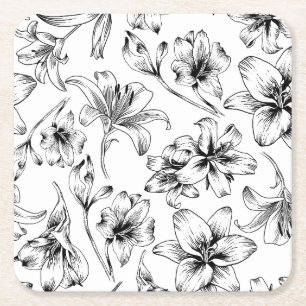 Dessous De Verre Carré Fleurs Lys Noires
