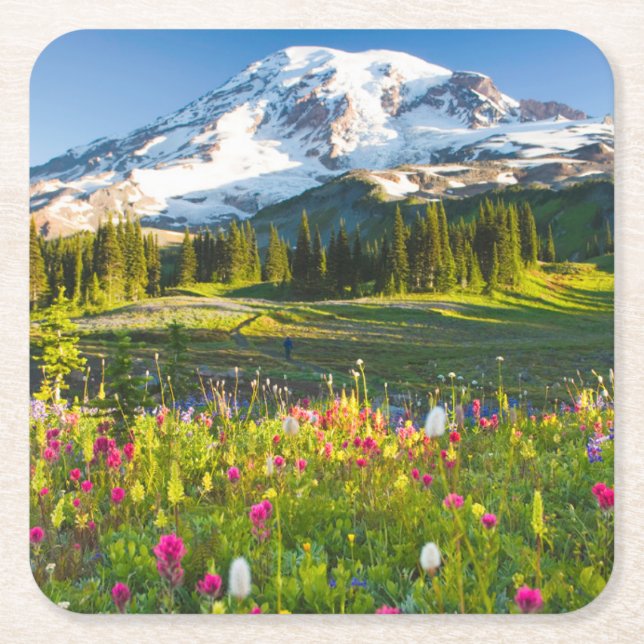 Dessous De Verre Carré Fleurs | Mt. Rainier Fleurs sauvages (Devant)