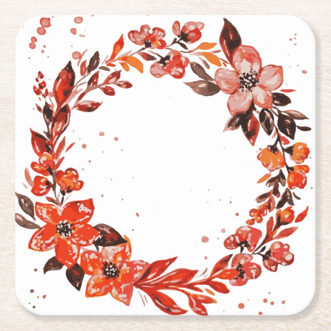 Dessous De Verre Carré Fleurs orange d'aquarelle (Devant)