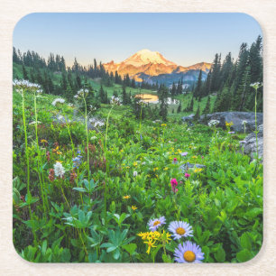 Dessous De Verre Carré Fleurs Parc national du Mont Rainier