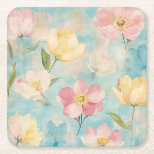 Dessous De Verre Carré Fleurs pastel. Beauté du jardin.