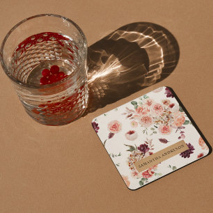 Dessous De Verre Carré Fleurs Pastel Modernes & Cadeau Personnalisé Kraft