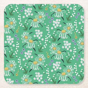 Dessous De Verre Carré Fleurs Rétro, Motif Botanique Sans Couture.