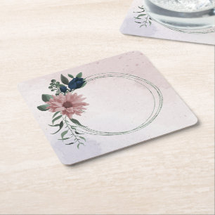 Dessous De Verre Carré fleurs rose et marine botanique