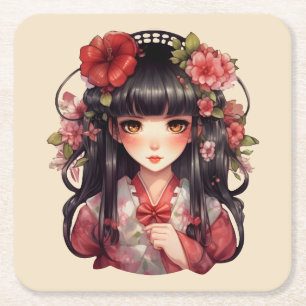 Dessous De Verre Carré Fleurs roses d'une fille