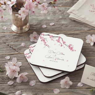 Dessous De Verre Carré Fleurs roses élégantes de cerisier en aquarelle