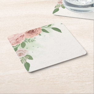 Dessous De Verre Carré fleurs roses rousses romantiques & feuille