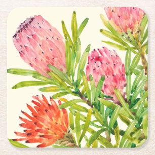 Dessous De Verre Carré Fleurs tropicales d'aquarelle