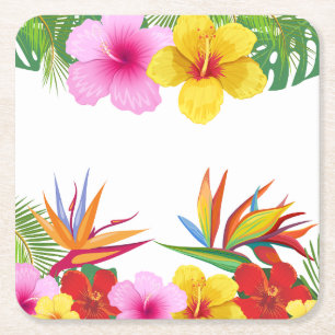 Dessous De Verre Carré Fleurs Tropicales Personnalisées Fête Hibiscus