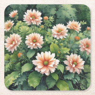 Dessous De Verre Carré Fleurs Verdure Elégante Aquarelle