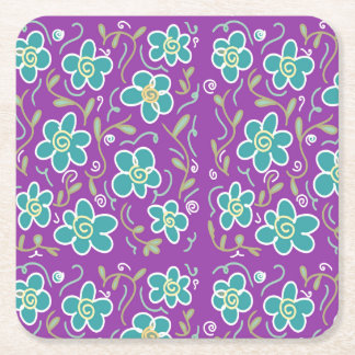 Dessous De Verre Carré Fleurs vertes sur design pourpre
