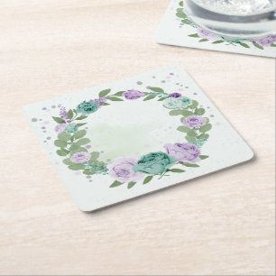 Dessous De Verre Carré fleurs violettes bleues verdure botanique carré