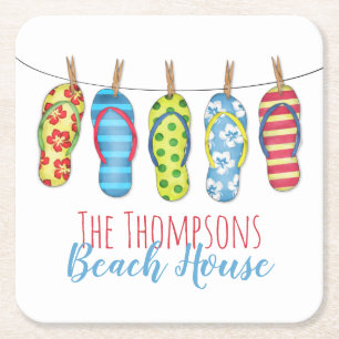 Dessous De Verre Carré Flip Flops Personnalisé Whimsical Beach House