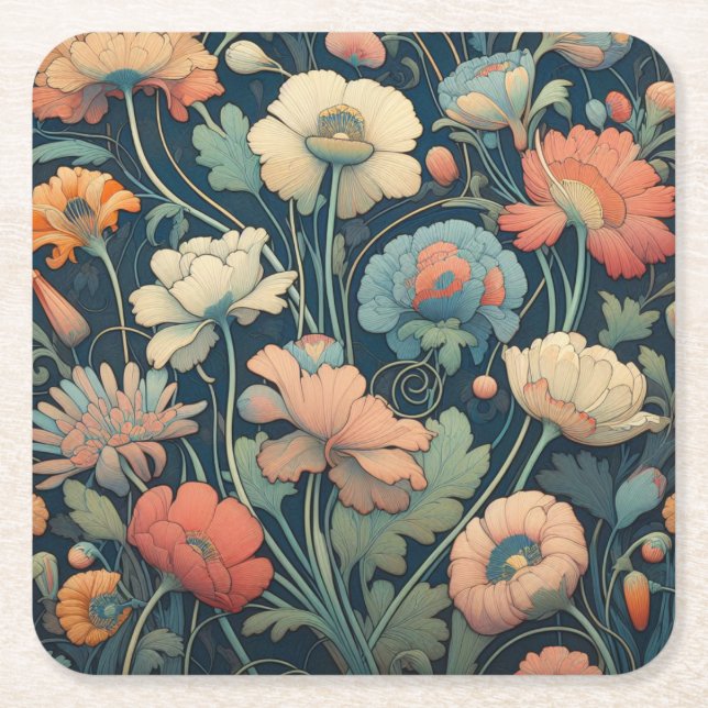 Dessous De Verre Carré Floral bleu marine (Devant)
