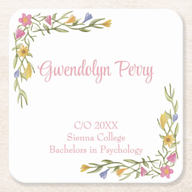 Dessous De Verre Carré Floral Boho College Graduation Party (Devant)