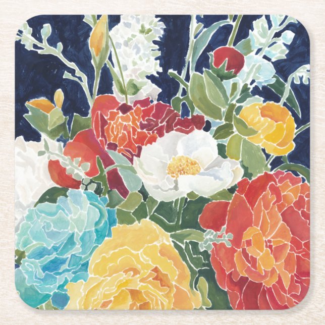 Dessous De Verre Carré Floral de minuit I (Devant)