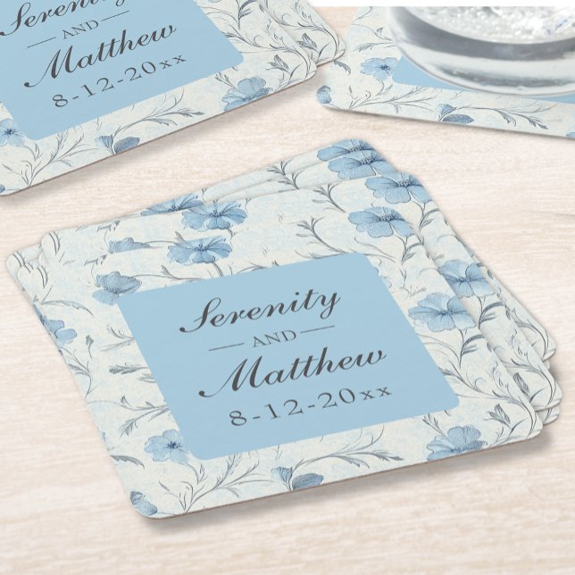 Dessous De Verre Carré Floral Dusty Blue Country Garden Rustique Mariage (Créateur téléchargé)