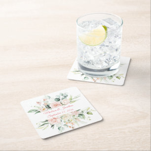 Dessous De Verre Carré Floral Elegant Pink Chic Date Nom du script Mariag