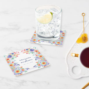 Dessous De Verre Carré Floral moderne couleur Mariage LGBTQ