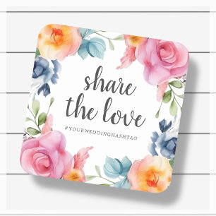 Dessous De Verre Carré Floral Partagez L'Amour Mariage Hashtag